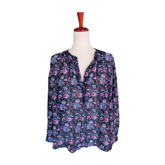 XIRENA Romi Cotton and Silk Boho Floral Blouse in Black Beauty size XS - Picture 1 of 8
